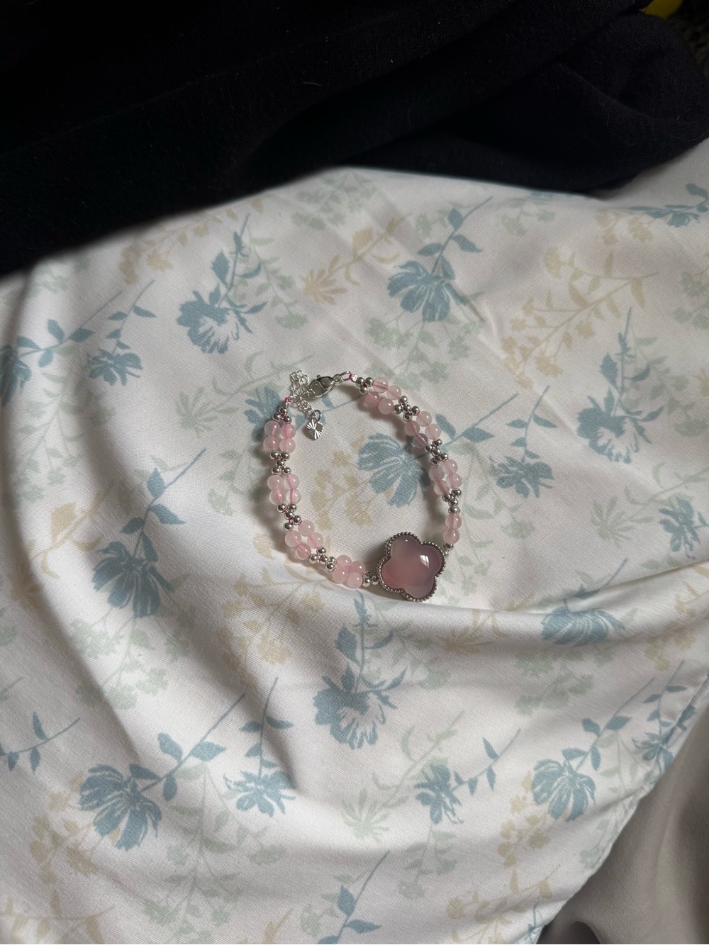 Pink Clover Charm Beaded Bracelet